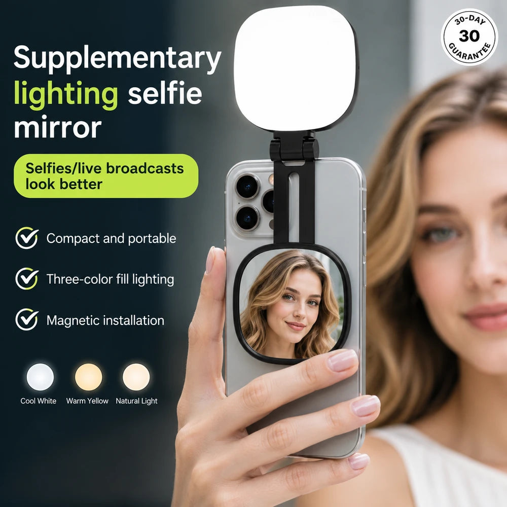 Magnetic Mobile Selfie Mirror and Light