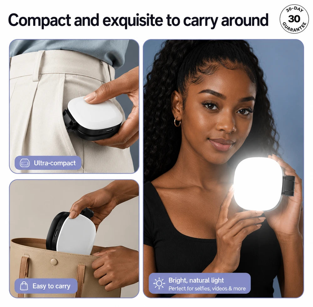 Magnetic Mobile Selfie Mirror and Light