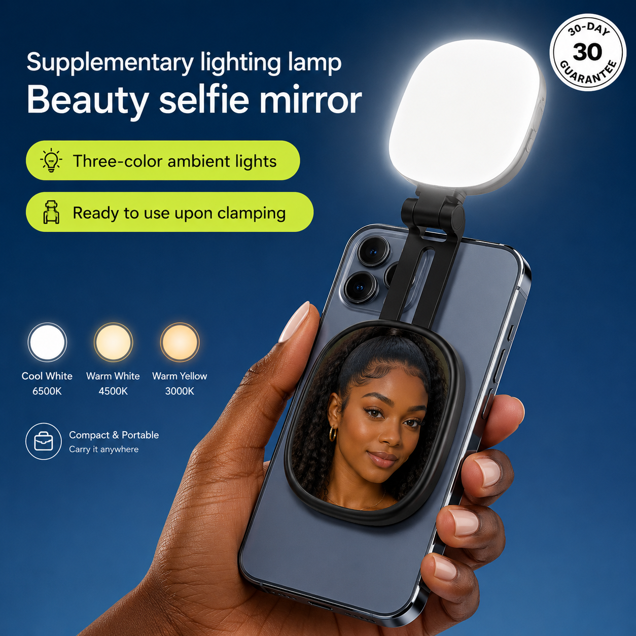 Magnetic Mobile Selfie Mirror and Light