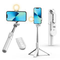 Selfie Stick Tripod Extendable Selfie Stick with Light Wireless Remote Bluetooth Selfie Stick for iPhone 15 14 13 Pro Max and More Smartphones White